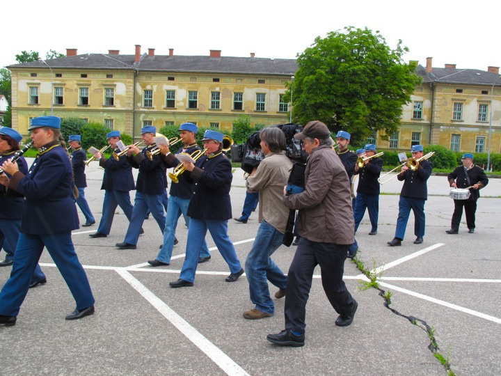The military band that appears in the Mahler program, outside the historic barracks in Klagenfurt, Austria